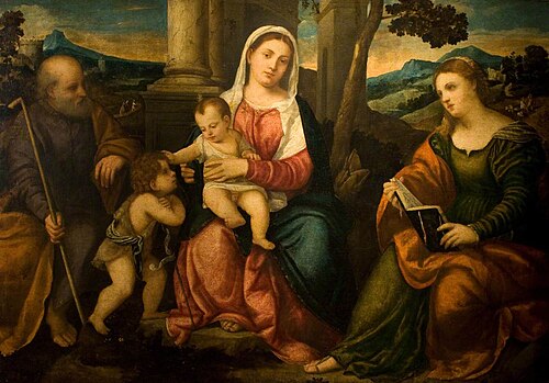 The Holy Family with the Young John the Baptist and Saint Catherine of Alexandria, 1529, Bonifazio Veronese