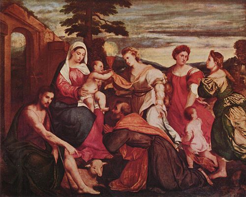 Maria mit den drei theologischen Tugenden, 1534, Bonifazio Veronese