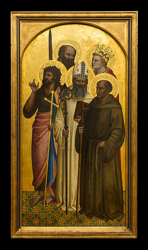les Saints Jean Baptiste, Gilles, Gérard, Paul et Catherine (Miniato ?), 1350, Nardo di Cione