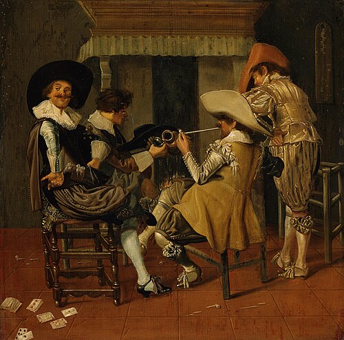 Company of smoking and drinking men in an interior, 1627, Dirck Hals