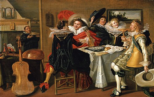 Elegant company drinking in an interior, 1627, Dirck Hals
