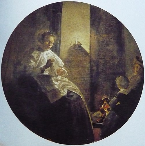 A Woman Sewing by Candlelight, 1633, Dirck Hals