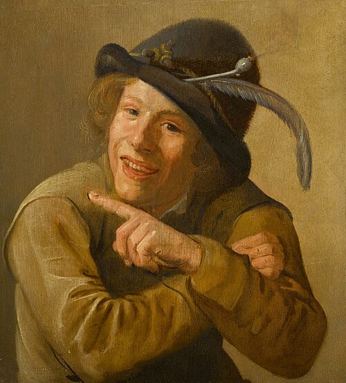 A Smiling Youth Wearing a Black Hat with a Feather and a Clay Pipe in the Brim, , Jan Miense Molenaer