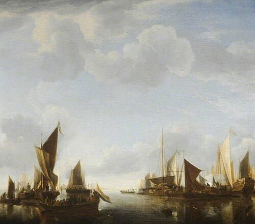 River Scene with Ships Becalmed, 1650, Jan van de Cappelle