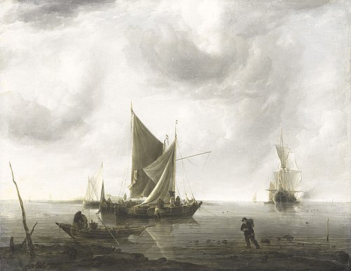 Ships at anchor on a quiet sea, 1650, Jan van de Cappelle