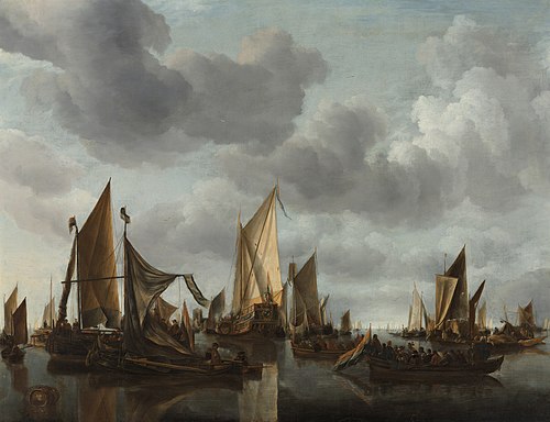 Calm sea with sailing ships, 1650, Jan van de Cappelle