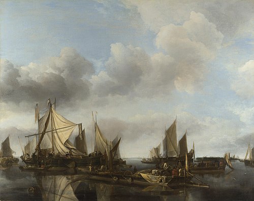 A River Scene with a Large Ferry, 1665, Jan van de Cappelle