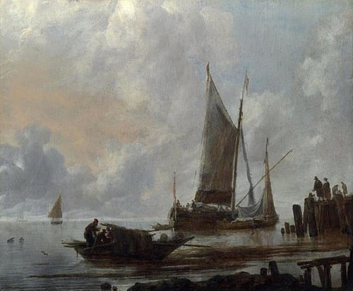 Vessels Moored off a Jetty, 1655, Jan van de Cappelle