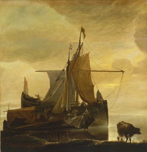 Two Vessels by the Shore at Day Break, 1651, Jan van de Cappelle