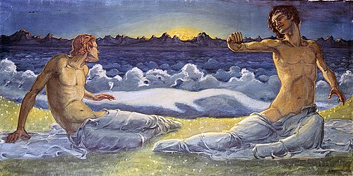 Zwei Jünglinge vor Alpenkette, 1908, August Babberger