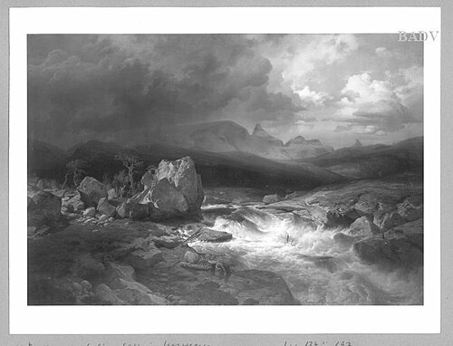 Norwegian mountain - scenery with ....., 1856, August Becker