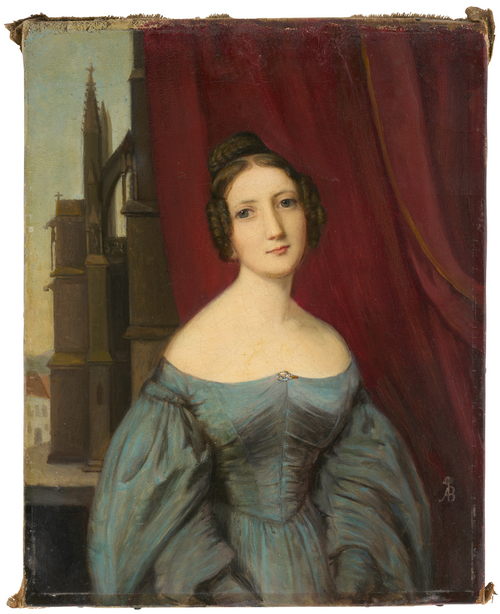 Maria Magdalena von Kachthaler devant la cathédrale de Fribourg, 1836, August Bootz