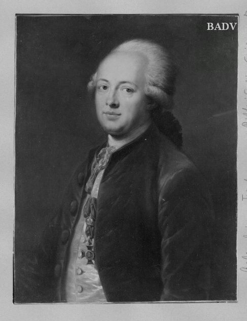 Bildnis eines jungen Mannes mit gepuderten Haar im rotem Samtrock, 1787, August Friedrich Oelenhainz