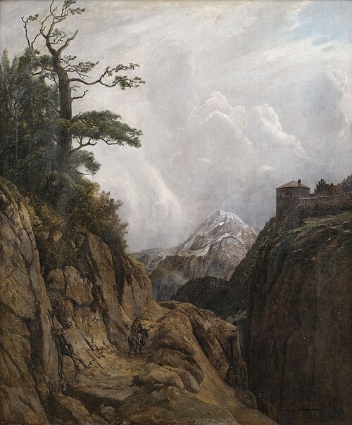 Eselreiter in Hochgebirgslandschaft., 1911, August Holmberg