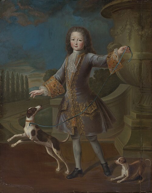 Portrait de Louis XV avec deux chiens, 1750, Pierre Gobert