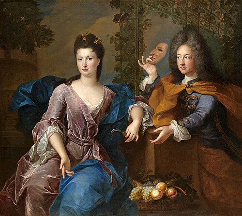 Portrait of a lady and a gentleman, said to be Philippe II, Duc d'Orléans and Marie-Madeleine de la , 1702, Pierre Gobert
