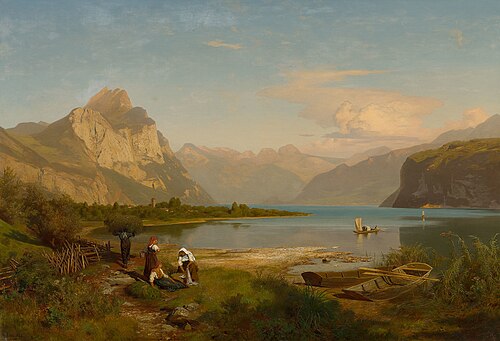 Walensee. View from Weesen towards Sargans, 1872, August Wilhelm Leu