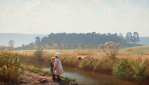 Children playing at the stream, , August Malmström