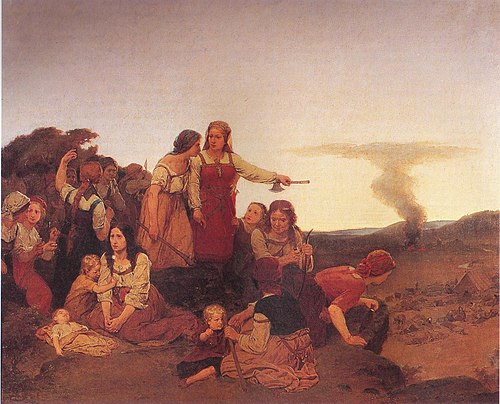 Blenda advises the women of Värend to revenge the pillaging of the Danes, 1860, August Malmström