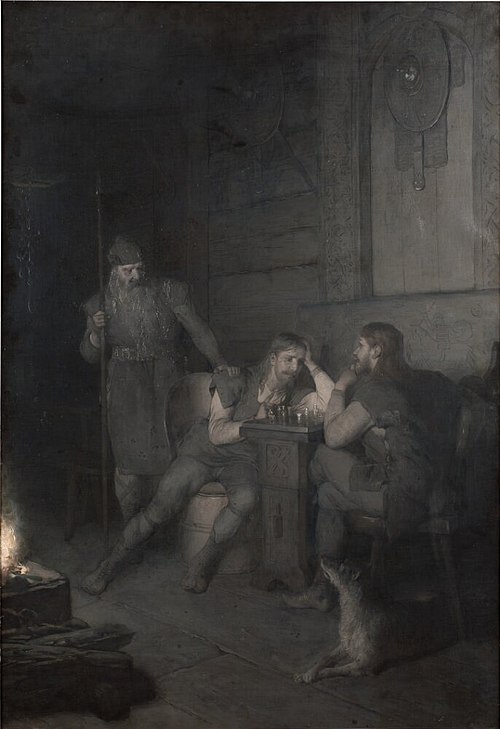 Frithiof spelar schack (ur Frithiofs saga), 1884, August Malmström