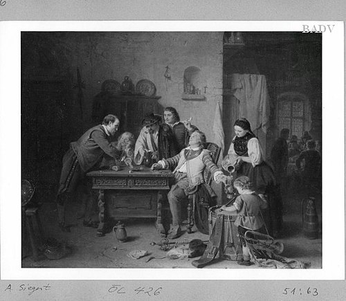 Landsknechte beim Würfelspiel in einer Schenke, 1857, August Friedrich Siegert