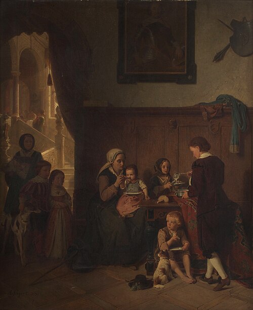 Bewirtung einer armen Familie, 1859, August Friedrich Siegert