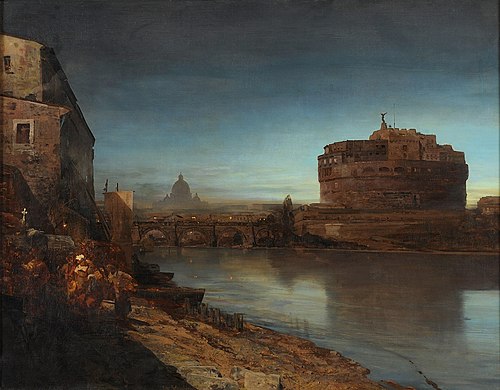 Ansicht des Tibers mit Blick auf die Engelsburg, 1882, Oswald Achenbach