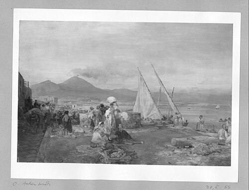 Scene in the port of Naples, 1852, Oswald Achenbach