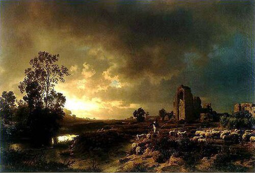 Landscape : Shepherd with sheeps, 1850, Oswald Achenbach