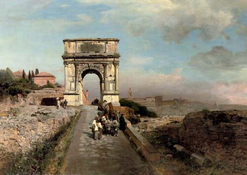 Passing through The Arch of Titus on the Via Sacra, Rome, 1891, Oswald Achenbach