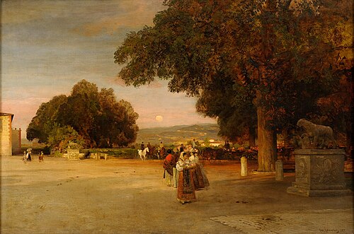 Reges Treiben im Palazzo Park, 1887, Oswald Achenbach