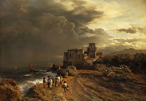 Abziehender Sturm an der italienischen Küste, , Oswald Achenbach