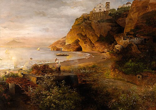 Ischia Vico Equense an der Sorrentinischer Küste mit der Cattedrale dell'Annunziata, 1903, Oswald Achenbach