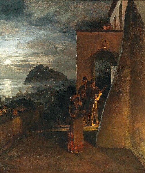 Evening Serenade on Ischia, Castello Aragonese in the Background, 1886, Oswald Achenbach