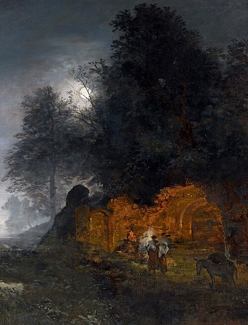 Paysage de ruines avec bergers autour d'un feu de camp, 1893, Oswald Achenbach
