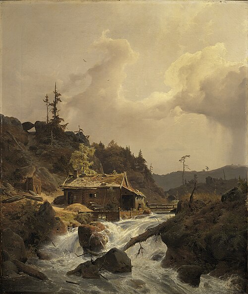 Noors landschap met zaagmolen, 1839, Andreas Achenbach