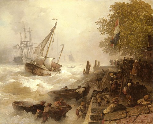 Terugkeer naar de haven bij ruwe zee, 1893, Andreas Achenbach