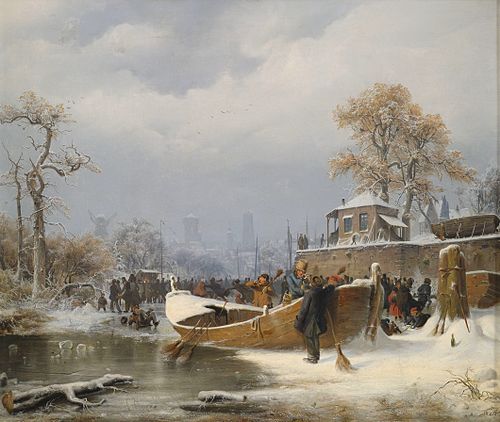 Winterliche Bootsanlegestelle, 1838, Andreas Achenbach
