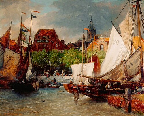 Marché de poissons à Ostende, 1886, Andreas Achenbach