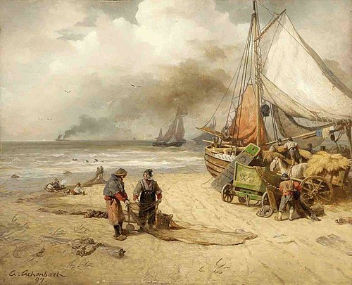 Fishermen at the coast, 1897, Andreas Achenbach