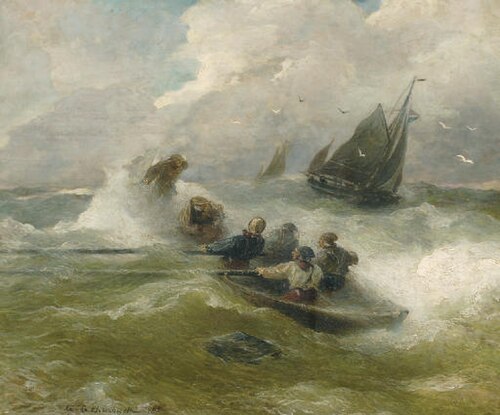 Rowing on rough seas, 1903, Andreas Achenbach