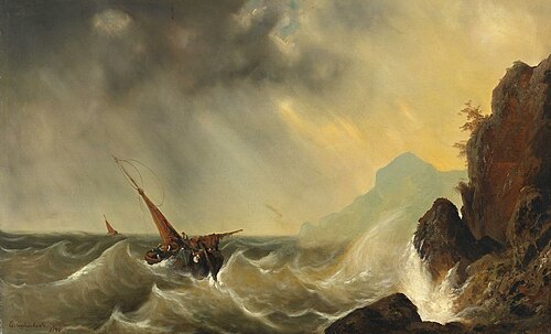 Ship in stormy sea, 1840, Andreas Achenbach