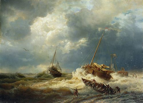 Navires dans une tempête sur la côte néerlandaise, 1854, Andreas Achenbach