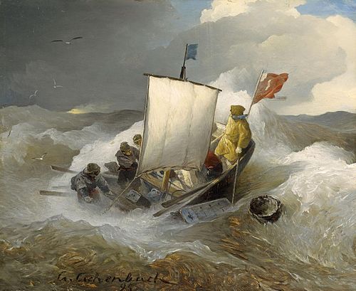 Sailboats in the storm, 1895, Andreas Achenbach