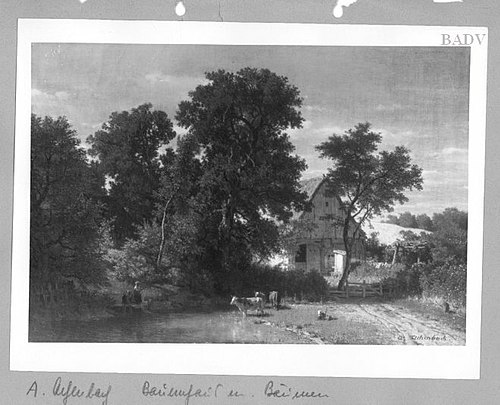 farmhouse under trees, 1870, Andreas Achenbach