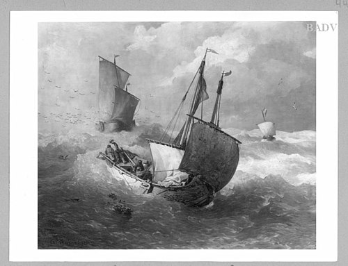stormy sea with sailing-boats, 1894, Andreas Achenbach