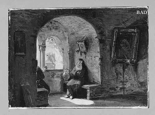 monastic cell with 2 monks, 1833, Andreas Achenbach
