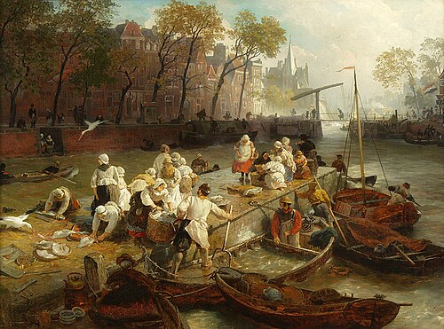 Marché de poissons à Amsterdam, 1881, Andreas Achenbach