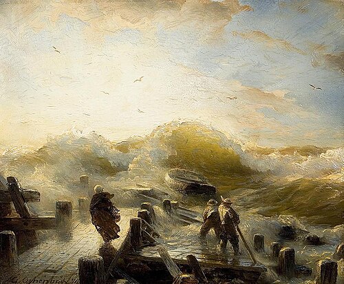 Sturmabend an der Mole, 1874, Andreas Achenbach