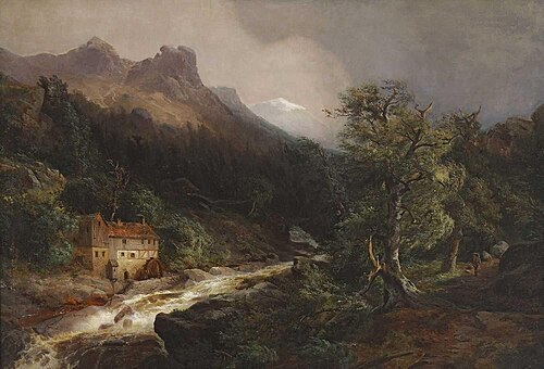 Mountain landscape with mill, , Andreas Achenbach